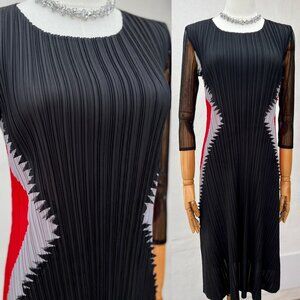 NWT MC Oasis Black & Red "Volcano" Stretch Plissé Midi Dress M-XL / Whimsigoth
